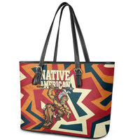 Native American Warrior Leather Tote Bag with Tribal Geometric Pattern Bold Sunset Mountain - Wonder Print Shop