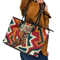 Native American Warrior Leather Tote Bag with Tribal Geometric Pattern Bold Sunset Mountain - Wonder Print Shop
