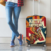 Native American Warrior Luggage Cover with Tribal Geometric Pattern Bold Sunset Mountain - Wonder Print Shop