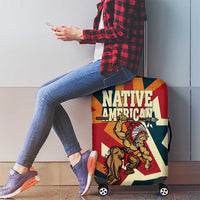 Native American Warrior Luggage Cover with Tribal Geometric Pattern Bold Sunset Mountain - Wonder Print Shop