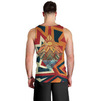 Native American Warrior Men Tank Top with Tribal Geometric Pattern Bold Sunset Mountain - Wonder Print Shop