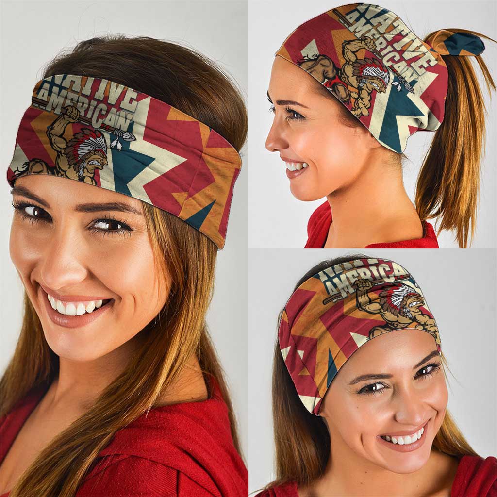 Native American Warrior Neck Gaiter with Tribal Geometric Pattern Bold Sunset Mountain - Wonder Print Shop