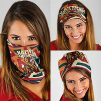 Native American Warrior Neck Gaiter with Tribal Geometric Pattern Bold Sunset Mountain - Wonder Print Shop