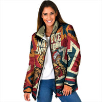 Native American Warrior Padded Jacket with Tribal Geometric Pattern Bold Sunset Mountain - Wonder Print Shop