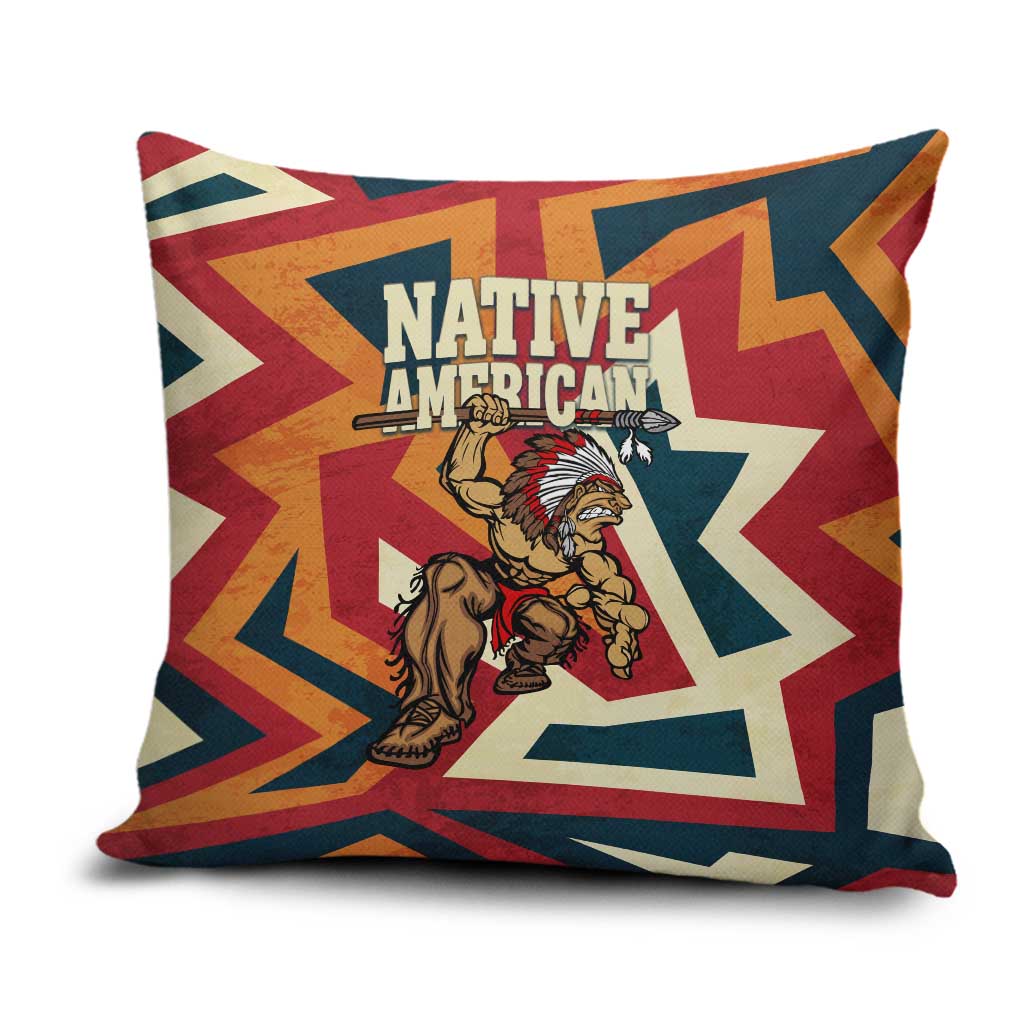 Native American Warrior Pillow Cover with Tribal Geometric Pattern Bold Sunset Mountain - Wonder Print Shop