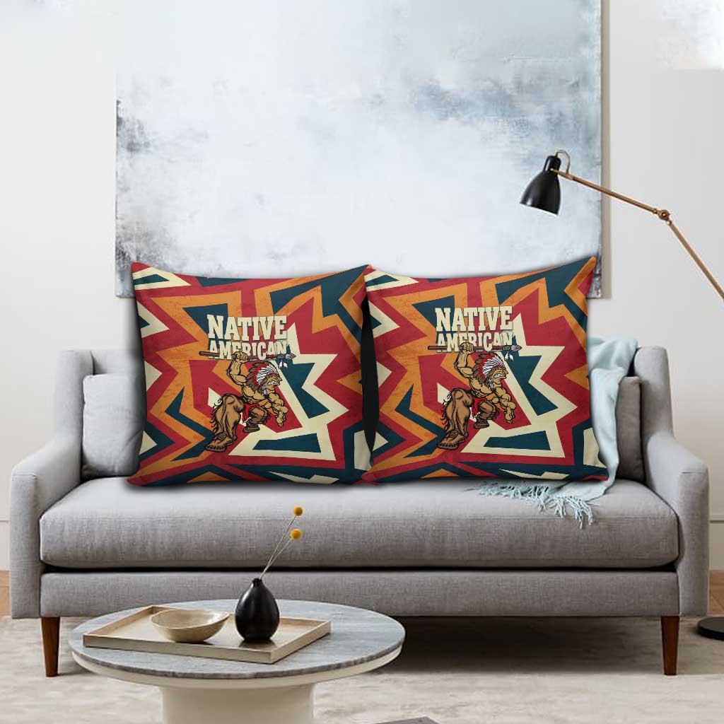 Native American Warrior Pillow Cover with Tribal Geometric Pattern Bold Sunset Mountain - Wonder Print Shop