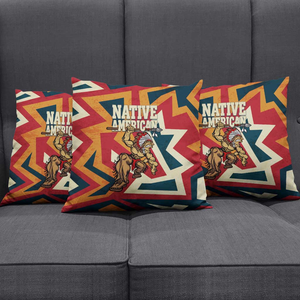 Native American Warrior Pillow Cover with Tribal Geometric Pattern Bold Sunset Mountain - Wonder Print Shop