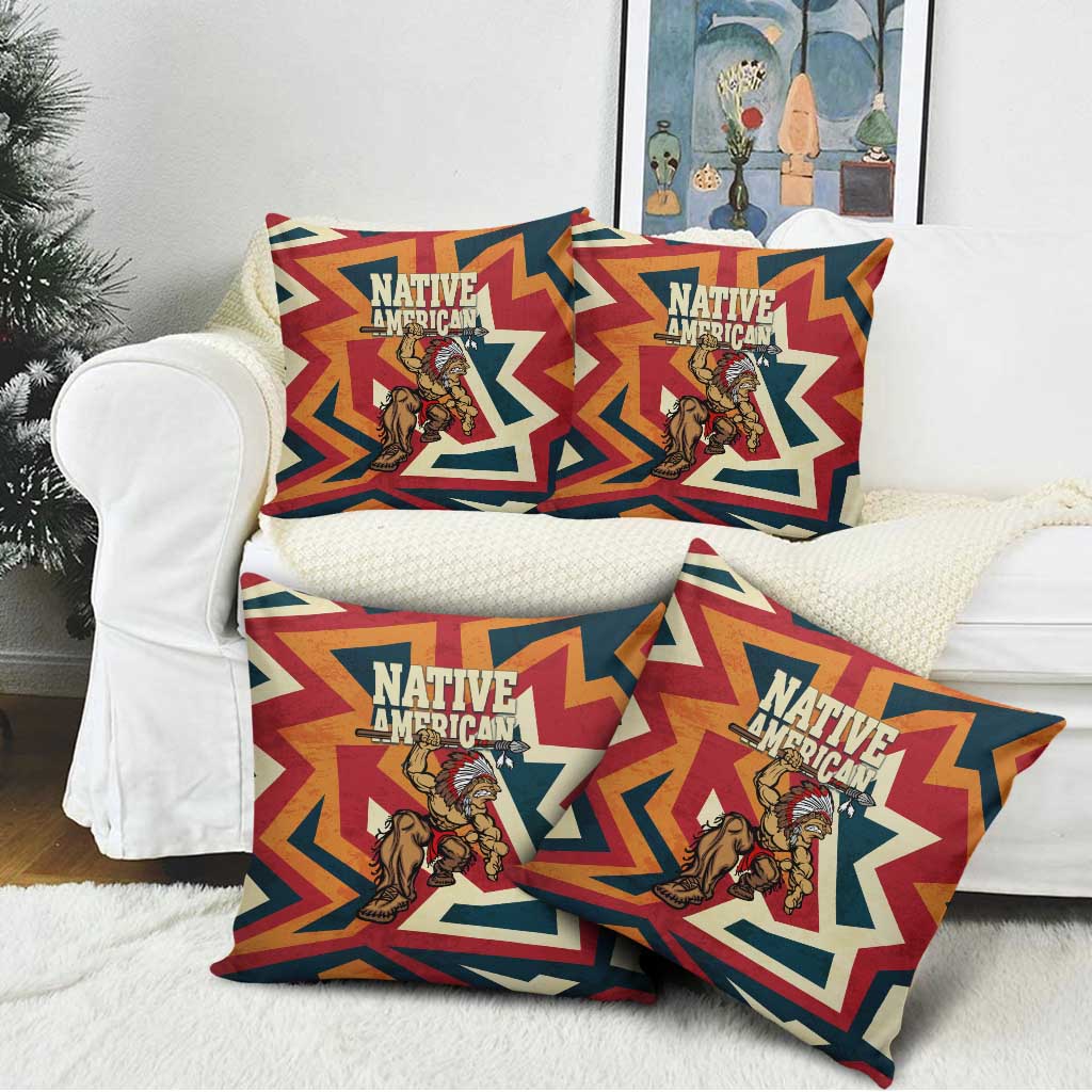Native American Warrior Pillow Cover with Tribal Geometric Pattern Bold Sunset Mountain - Wonder Print Shop