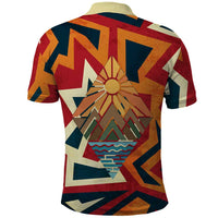Native American Warrior Polo Shirt with Tribal Geometric Pattern Bold Sunset Mountain - Wonder Print Shop