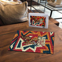 Native American Warrior Puzzle with Tribal Geometric Pattern Bold Sunset Mountain - Wonder Print Shop