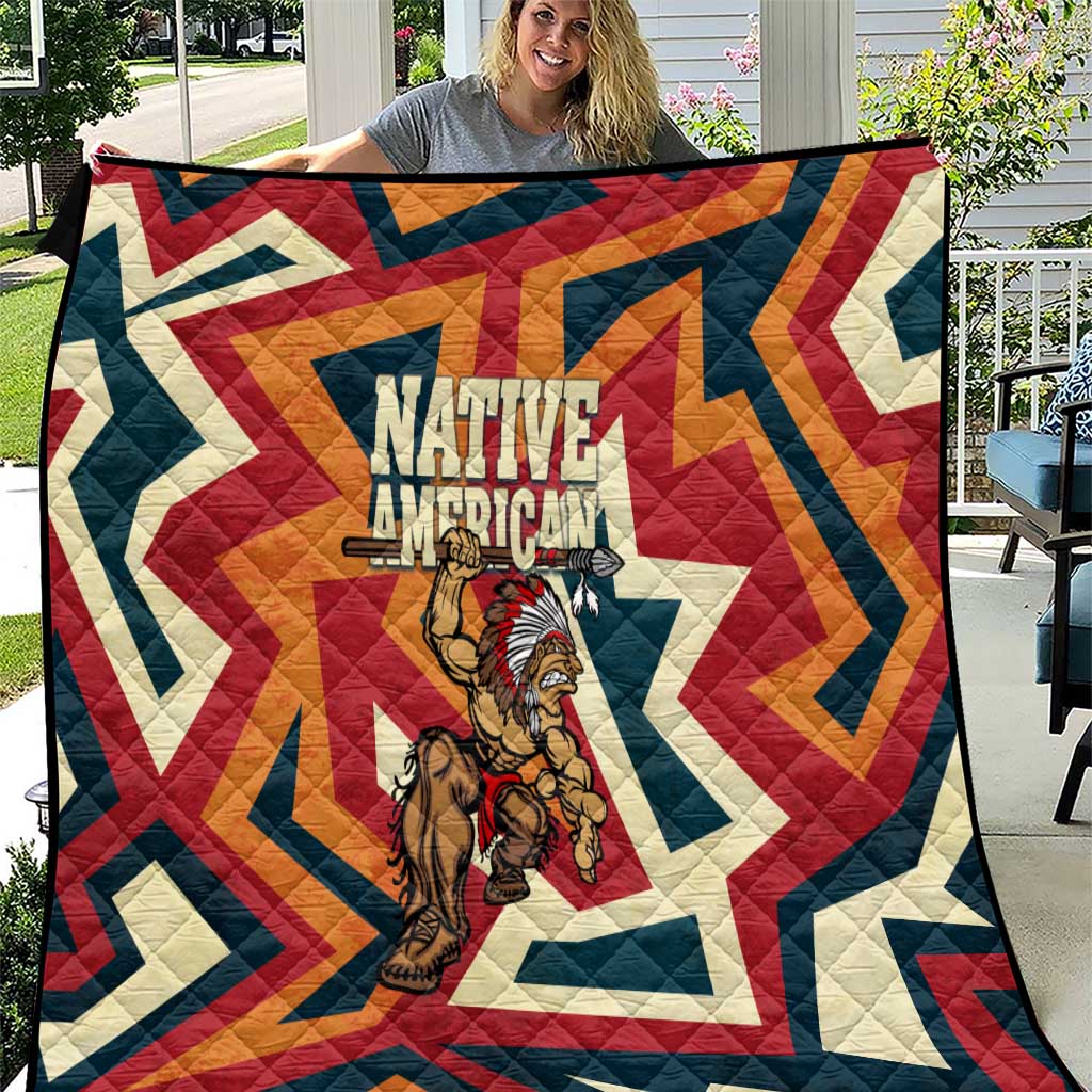 Native American Warrior Quilt with Tribal Geometric Pattern Bold Sunset Mountain - Wonder Print Shop