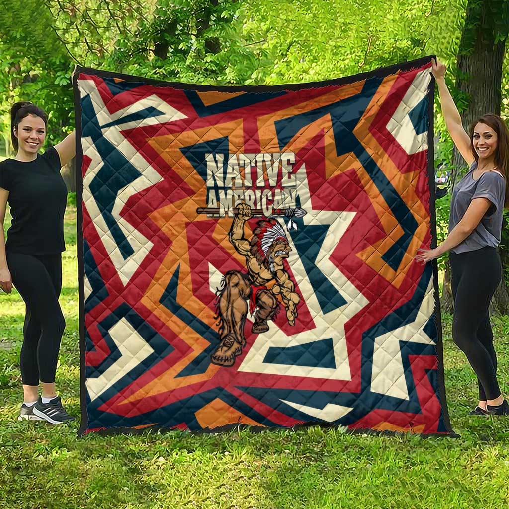 Native American Warrior Quilt with Tribal Geometric Pattern Bold Sunset Mountain - Wonder Print Shop