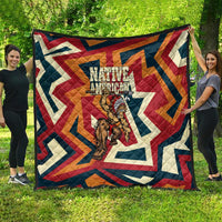 Native American Warrior Quilt with Tribal Geometric Pattern Bold Sunset Mountain - Wonder Print Shop
