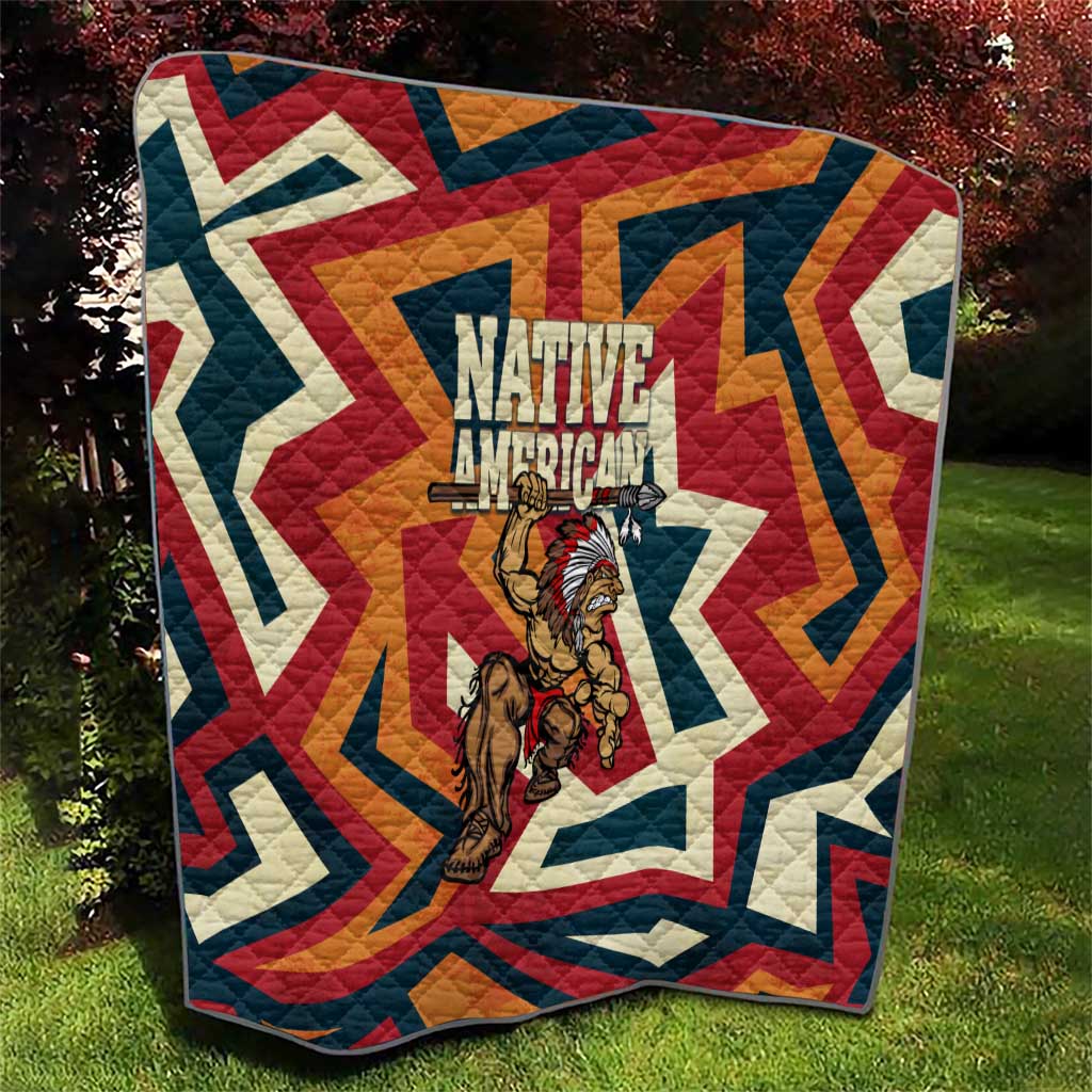 Native American Warrior Quilt with Tribal Geometric Pattern Bold Sunset Mountain - Wonder Print Shop