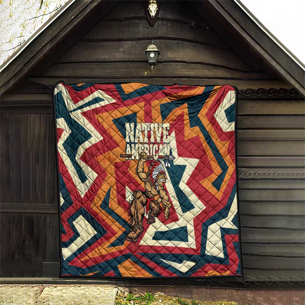 Native American Warrior Quilt with Tribal Geometric Pattern Bold Sunset Mountain - Wonder Print Shop