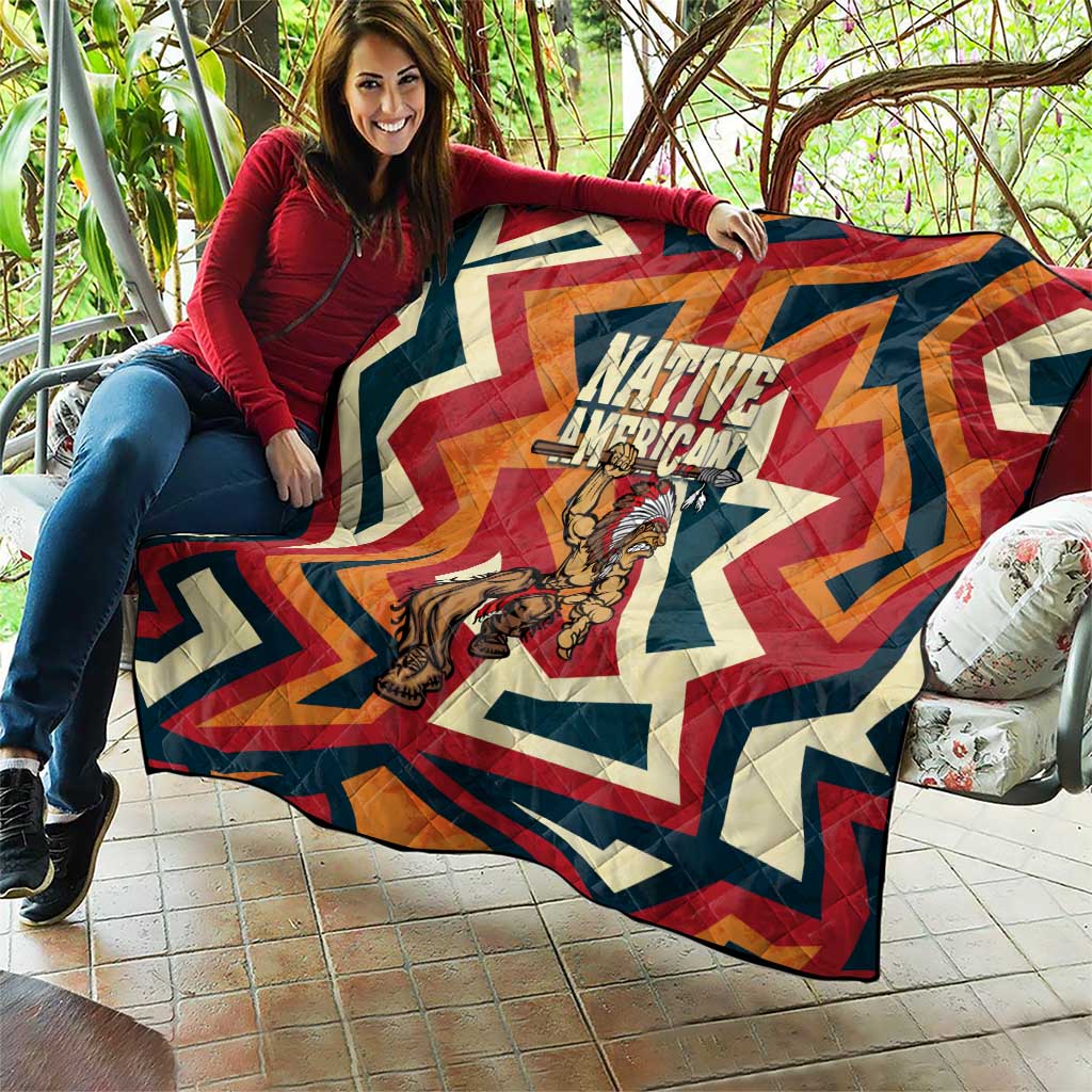 Native American Warrior Quilt with Tribal Geometric Pattern Bold Sunset Mountain - Wonder Print Shop