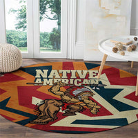 Native American Warrior Round Carpet with Tribal Geometric Pattern Bold Sunset Mountain - Wonder Print Shop