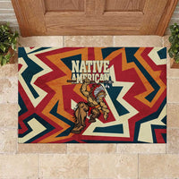 Native American Warrior Rubber Doormat with Tribal Geometric Pattern Bold Sunset Mountain - Wonder Print Shop