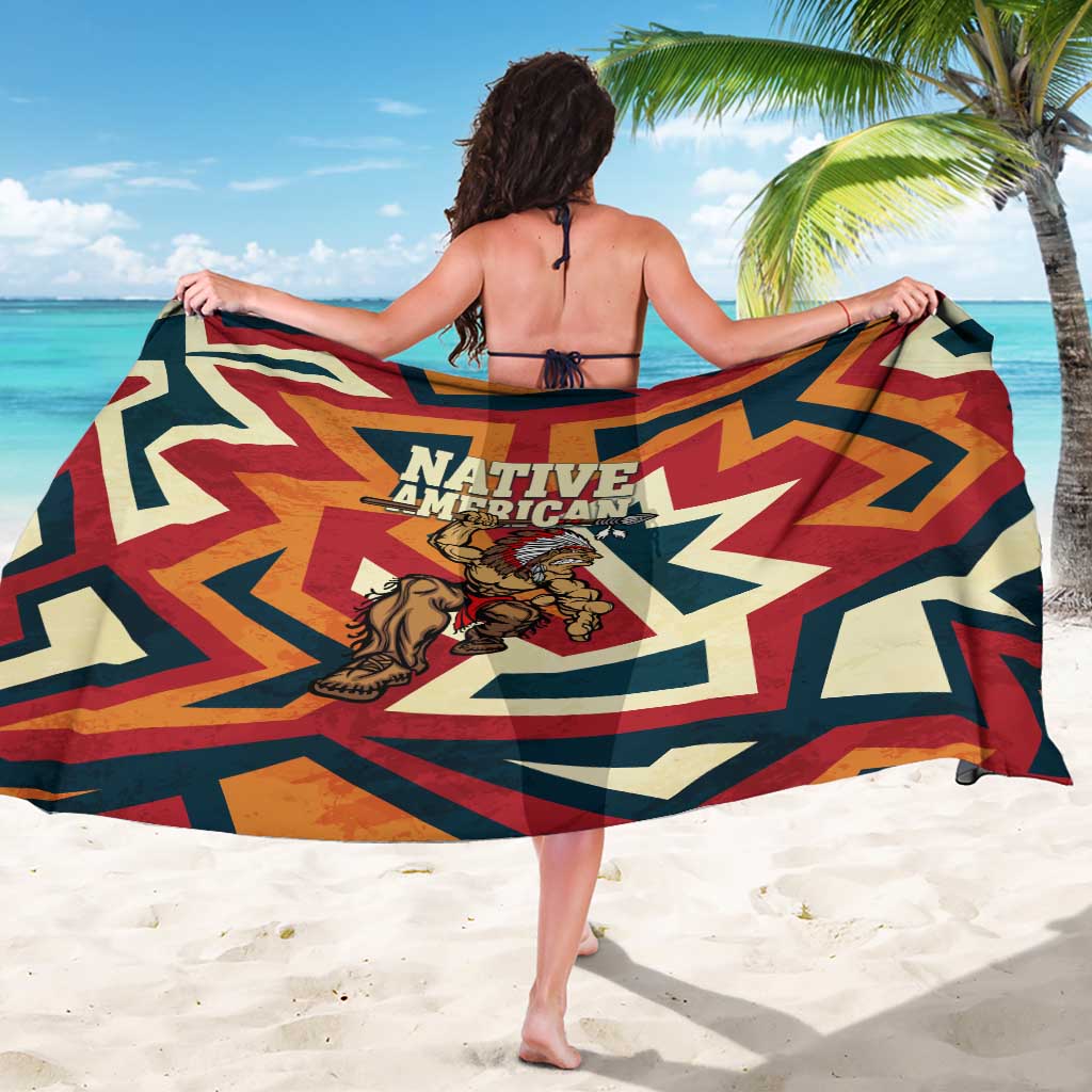 Native American Warrior Sarong with Tribal Geometric Pattern Bold Sunset Mountain - Wonder Print Shop