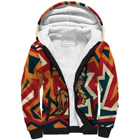 Native American Warrior Sherpa Hoodie with Tribal Geometric Pattern Bold Sunset Mountain - Wonder Print Shop