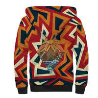 Native American Warrior Sherpa Hoodie with Tribal Geometric Pattern Bold Sunset Mountain - Wonder Print Shop