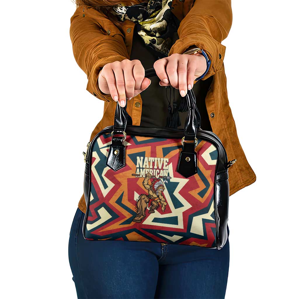 Native American Warrior Shoulder Handbag with Tribal Geometric Pattern Bold Sunset Mountain - Wonder Print Shop