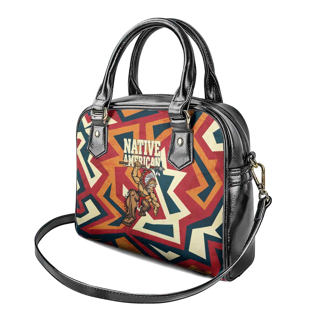 Native American Warrior Shoulder Handbag with Tribal Geometric Pattern Bold Sunset Mountain - Wonder Print Shop