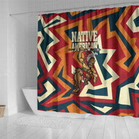 Native American Warrior Shower Curtain with Tribal Geometric Pattern Bold Sunset Mountain - Wonder Print Shop