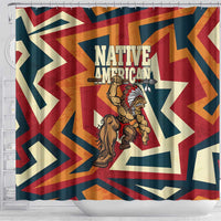 Native American Warrior Shower Curtain with Tribal Geometric Pattern Bold Sunset Mountain - Wonder Print Shop