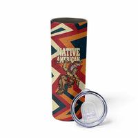 Native American Warrior Skinny Tumbler with Tribal Geometric Pattern Bold Sunset Mountain - Wonder Print Shop