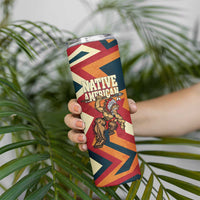 Native American Warrior Skinny Tumbler with Tribal Geometric Pattern Bold Sunset Mountain - Wonder Print Shop