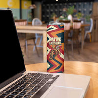 Native American Warrior Skinny Tumbler with Tribal Geometric Pattern Bold Sunset Mountain - Wonder Print Shop