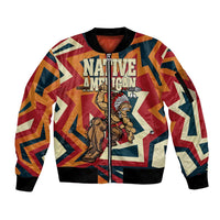 Native American Warrior Sleeve Zip Bomber Jacket with Tribal Geometric Pattern Bold Sunset Mountain - Wonder Print Shop