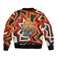 Native American Warrior Sleeve Zip Bomber Jacket with Tribal Geometric Pattern Bold Sunset Mountain - Wonder Print Shop