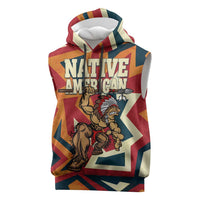 Native American Warrior Sleeveless Hoodie with Tribal Geometric Pattern Bold Sunset Mountain - Wonder Print Shop