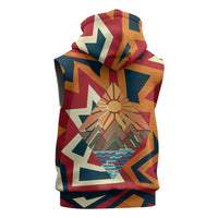 Native American Warrior Sleeveless Hoodie with Tribal Geometric Pattern Bold Sunset Mountain - Wonder Print Shop