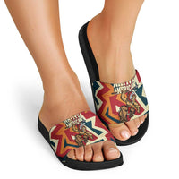 Native American Warrior Slide Sandals with Tribal Geometric Pattern Bold Sunset Mountain - Wonder Print Shop