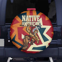 Native American Warrior Spare Tire Cover with Tribal Geometric Pattern Bold Sunset Mountain - Wonder Print Shop