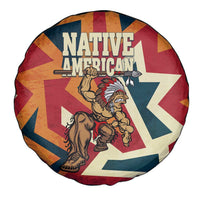Native American Warrior Spare Tire Cover with Tribal Geometric Pattern Bold Sunset Mountain - Wonder Print Shop