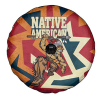 Native American Warrior Spare Tire Cover with Tribal Geometric Pattern Bold Sunset Mountain - Wonder Print Shop