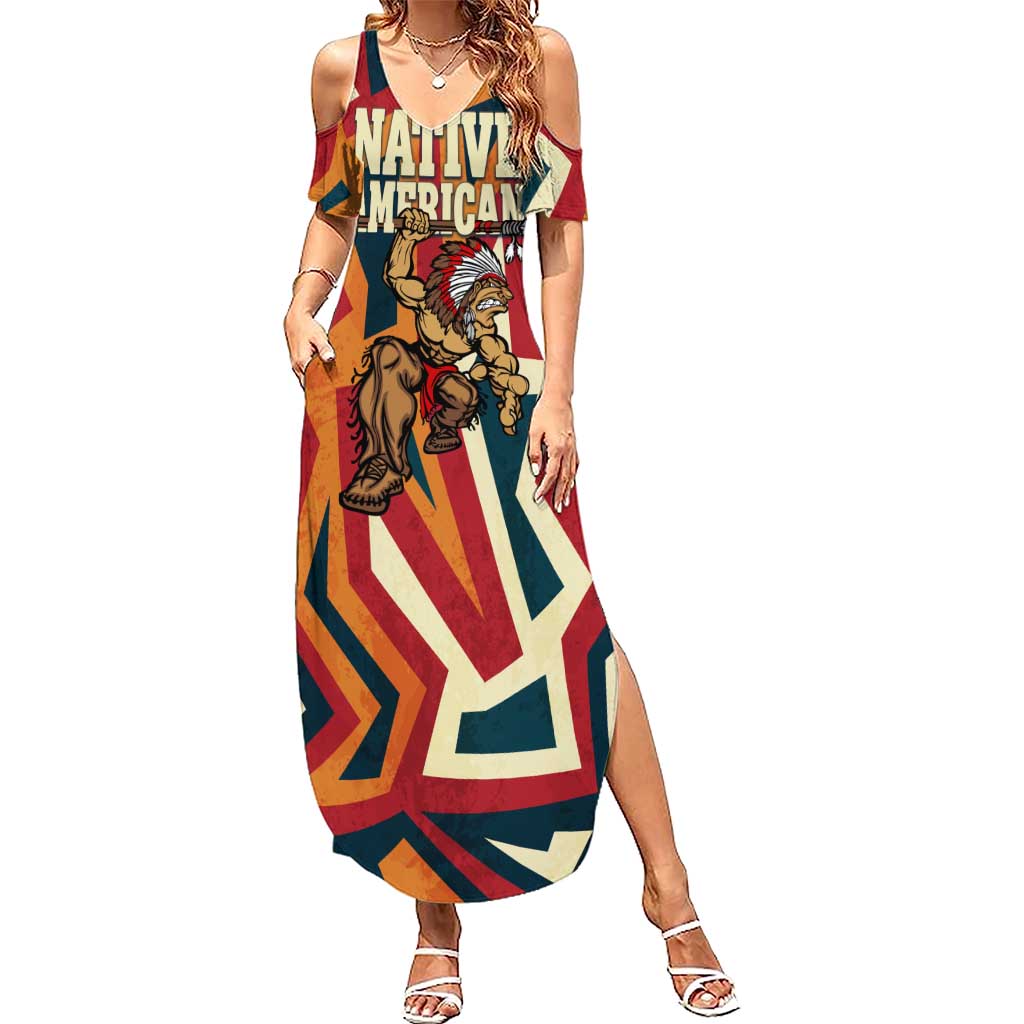 Native American Warrior Summer Maxi Dress with Tribal Geometric Pattern Bold Sunset Mountain - Wonder Print Shop