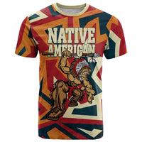 Native American Warrior T Shirt with Tribal Geometric Pattern Bold Sunset Mountain - Wonder Print Shop