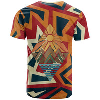 Native American Warrior T Shirt with Tribal Geometric Pattern Bold Sunset Mountain - Wonder Print Shop