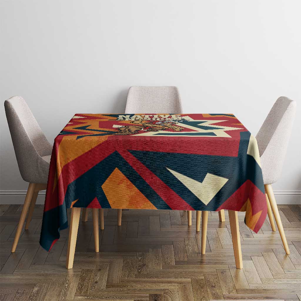 Native American Warrior Tablecloth with Tribal Geometric Pattern Bold Sunset Mountain - Wonder Print Shop