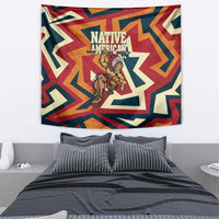 Native American Warrior Tapestry with Tribal Geometric Pattern Bold Sunset Mountain - Wonder Print Shop