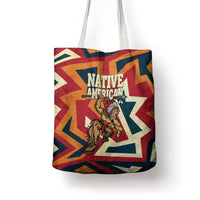 Native American Warrior Tote Bag with Tribal Geometric Pattern Bold Sunset Mountain - Wonder Print Shop
