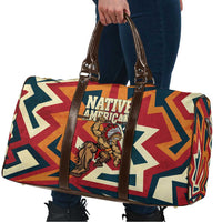 Native American Warrior Travel Bag with Tribal Geometric Pattern Bold Sunset Mountain - Wonder Print Shop
