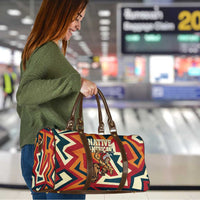 Native American Warrior Travel Bag with Tribal Geometric Pattern Bold Sunset Mountain - Wonder Print Shop