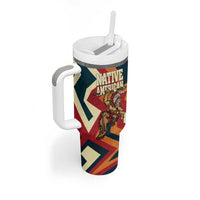 Native American Warrior Tumbler With Handle with Tribal Geometric Pattern Bold Sunset Mountain - Wonder Print Shop