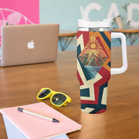 Native American Warrior Tumbler With Handle with Tribal Geometric Pattern Bold Sunset Mountain - Wonder Print Shop